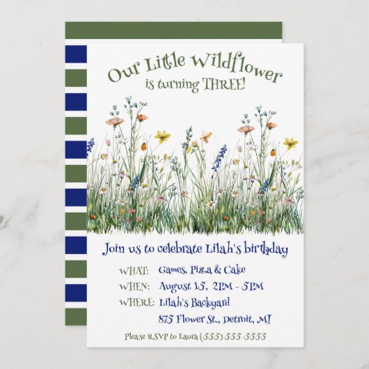 我々の小さな野花誕生日パーティー 招待状 (正面/裏面)