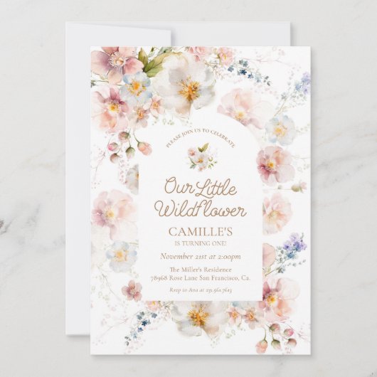 我々の小さな野花1番目の誕生日招待状 招待状 (正面)