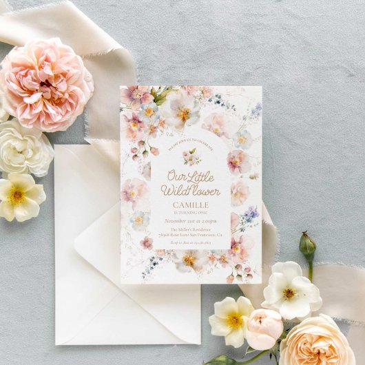 我々の小さな野花1番目の誕生日招待状 招待状