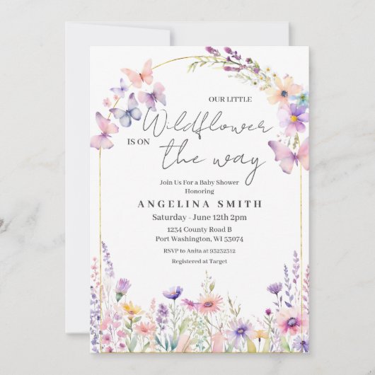 我々の小さな野草のフローラの赤ちゃんシャワー 招待状 (正面)