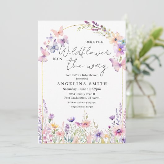 我々の小さな野草のフローラの赤ちゃんシャワー 招待状 (スタンド正面)