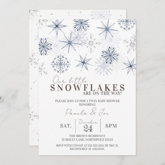我々の小さな雪がベビーシャワーの途中にある 招待状 (正面/裏面)