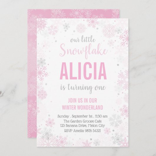 我々の小さな雪の結晶 | ガールファースト誕生日 招待状 (正面/裏面)