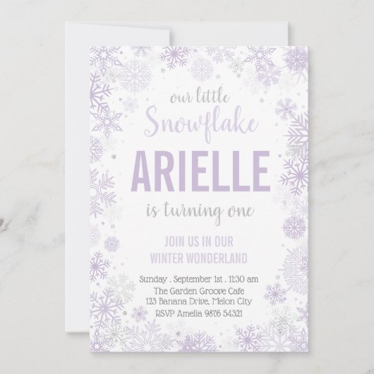 我々の小さな雪の結晶 | ガールファースト誕生日 招待状 (正面)
