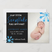 我々の小さな雪片が到着した出産の告知 招待状 (正面)