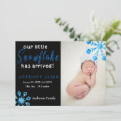 我々の小さな雪片が到着した出産の告知 招待状 (スタンド正面)