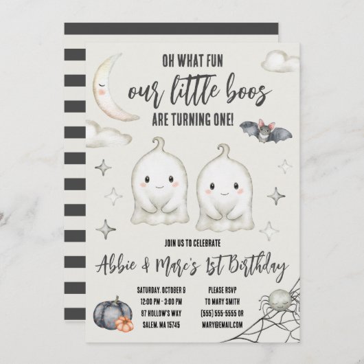 我々の小さなBOOSがワンハロウィーン誕生日を回している 招待状 (正面/裏面)