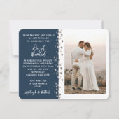 我々の得グリッターハート写真ネイビーブルー金ゴールド 招待状 (正面)