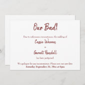 我々の悪いブルゴーニュは結婚発表を延期した 招待状 (正面/裏面)