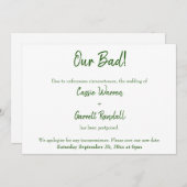 我々の悪い緑の白は延期結婚発表 招待状 (正面/裏面)