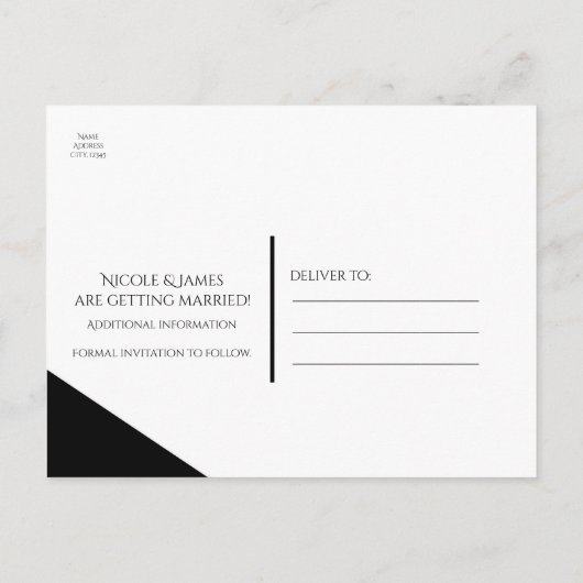 我々の愛のおとぎ話の結婚式は日付を保存 案内ポストカード (裏面)