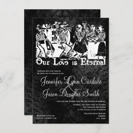 我々の愛は永遠のスケルトン結婚式招待状 招待状 (正面/裏面)