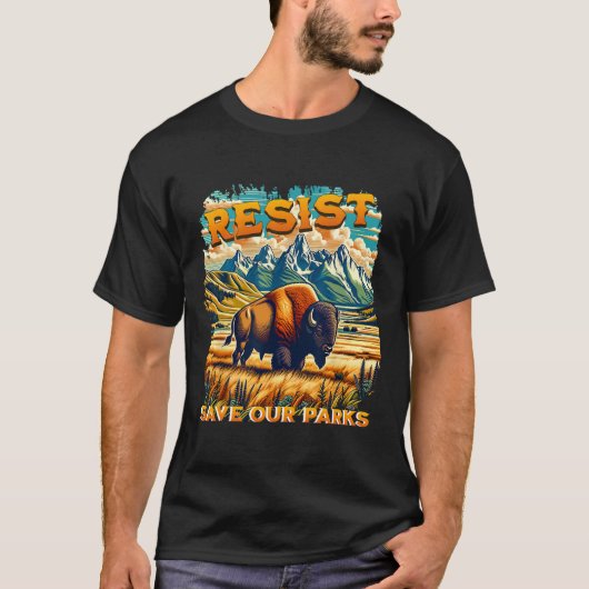 我々の救公園Alt米国国立公園バイソンに抵抗 Tシャツ (正面)