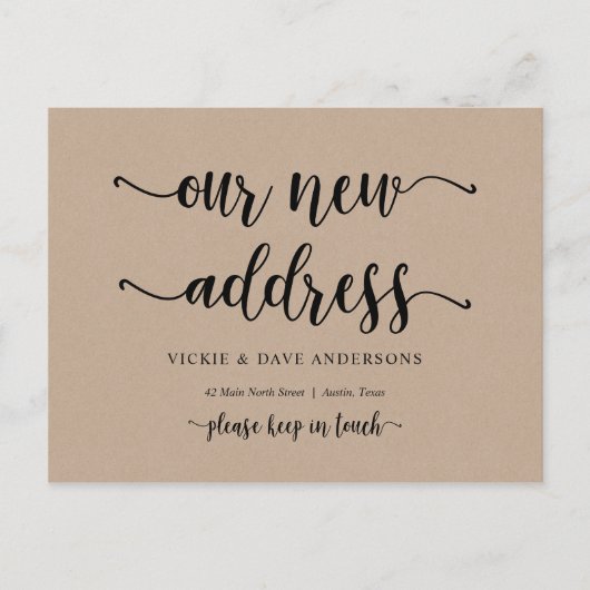 我々の新しいホームアドレス、移動中のお知らせ、Kraft ポストカード (正面)
