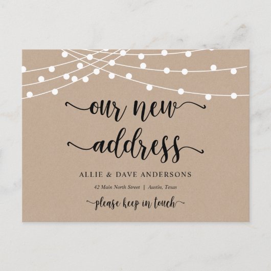 我々の新しいホームアドレス、移動中のお知らせ、Kraft ポストカード (正面)