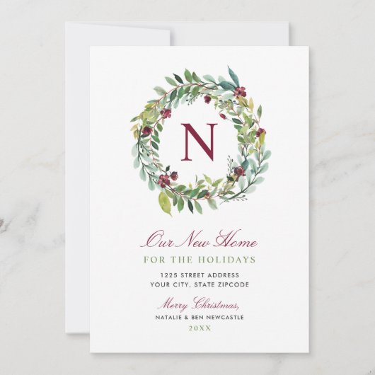 我々の新しいホームウィンターグリーナリーモノグラムリース シーズンカード (正面)