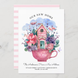 我々の新しいホームウォーターカラーピンクティーカップフローラ