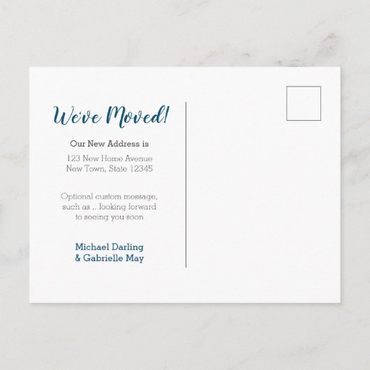我々の新しいホームカスタムフルブリードフォト引っ越しました 案内ポストカード (裏面)