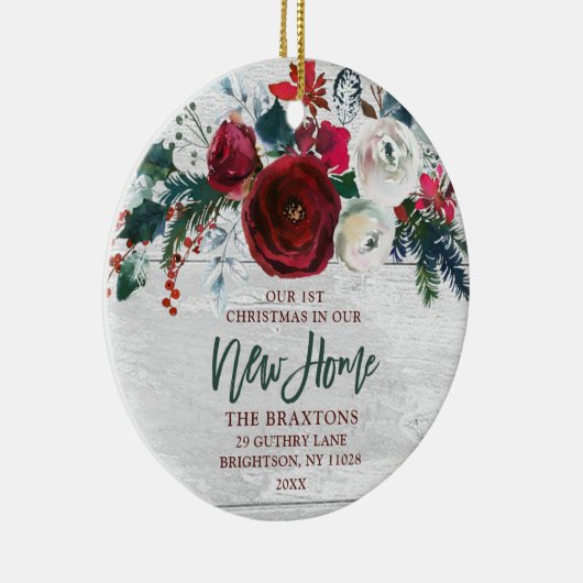 我々の新しいホームパーソナライズされたウォーターカラーブルゴーニュバラ セラミックオーナメント (右)