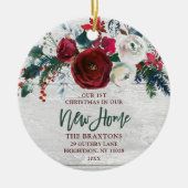 我々の新しいホームパーソナライズされたウォーターカラーブルゴーニュバラ セラミックオーナメント (正面)