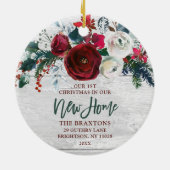 我々の新しいホームパーソナライズされたウォーターカラーブルゴーニュバラ セラミックオーナメント (裏面)