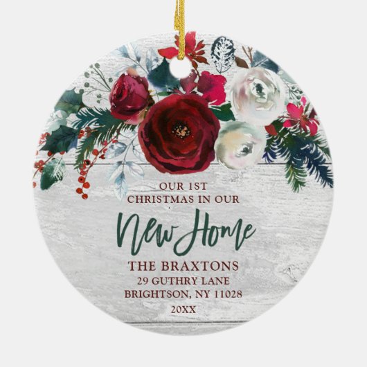 我々の新しいホームパーソナライズされたウォーターカラーブルゴーニュバラ セラミックオーナメント (裏面)