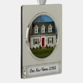 我々の新しいホームパーソナライズされたホリデーフォトキープサケ シルバープレートバナーオーナメント (右)