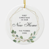 我々の新しいホームパーソナライズされた幾何学枠の緑 セラミックオーナメント (正面)