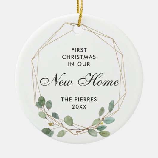 我々の新しいホームパーソナライズされた幾何学枠の緑 セラミックオーナメント (正面)