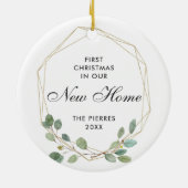 我々の新しいホームパーソナライズされた幾何学枠の緑 セラミックオーナメント (裏面)