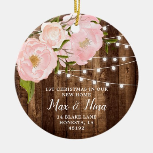 我々の新しいホームパーソナライズされた木目糸ライト セラミックオーナメント (正面)