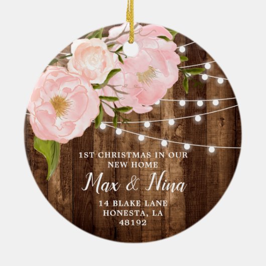 我々の新しいホームパーソナライズされた木目糸ライト セラミックオーナメント (裏面)