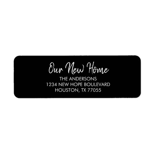 我々の新しいホームモダンブラック差出人住所ラベル ラベル (正面)