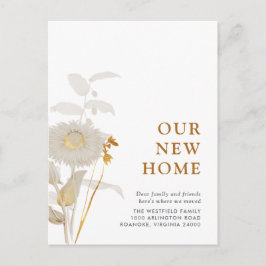 我々の新しいホームヴィンテージの花と葉が動く 案内ポストカード