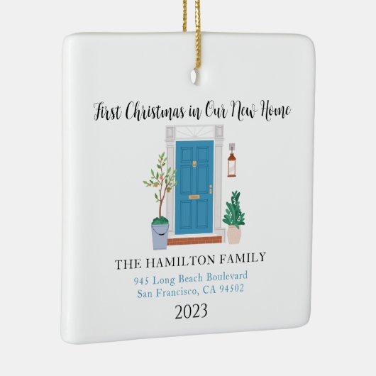 我々の新しいホーム初めてのクリスマスブルーフロントドア セラミックオーナメント (右)