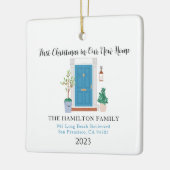 我々の新しいホーム初めてのクリスマスブルーフロントドア セラミックオーナメント (左)