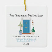 我々の新しいホーム初めてのクリスマスブルーフロントドア セラミックオーナメント (正面)