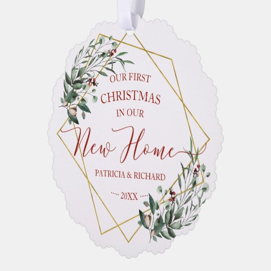 我々の新しい家で初めてのクリスマスを緑にする オーナメントカード (左)