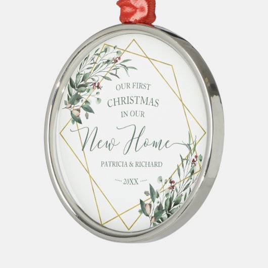 我々の新しい家で初めてのクリスマスを緑にする メタルオーナメント (左)