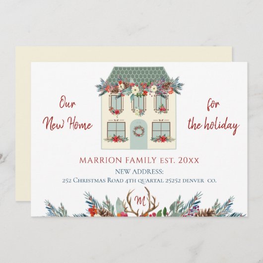 我々の新しい家のための休日のグリーンハウス移動 案内状 (正面/裏面)