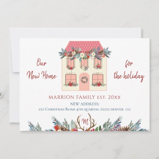 我々の新しい家のための休日ピンクの家を移動 案内状 (正面)