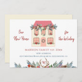 我々の新しい家のための休日ピンクの家を移動 案内状 (正面/裏面)