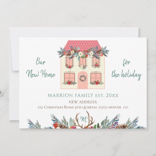 我々の新しい家のための休日ピンクの家を移動 案内状 (正面)