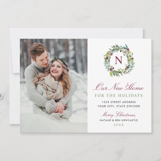 我々の新しい家の冬の緑のモノグラムの写真 シーズンカード (正面)