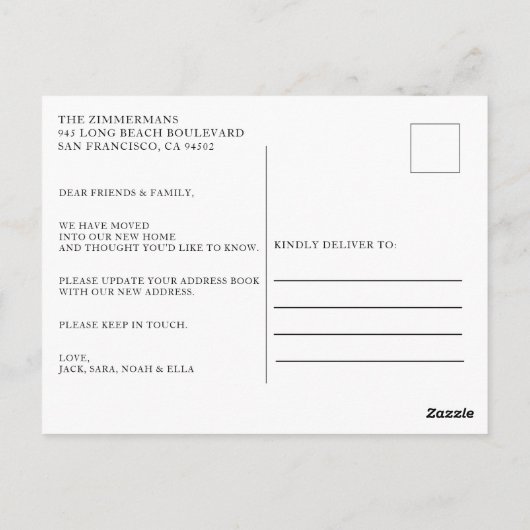 我々の新しい家庭用水の色のドアを動かす発表 ポストカード (裏面)