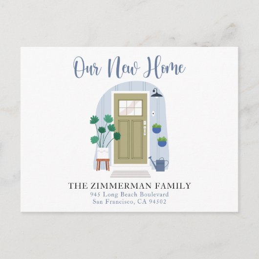 我々の新しい家庭用水の色のドアを動かす発表 ポストカード (正面)