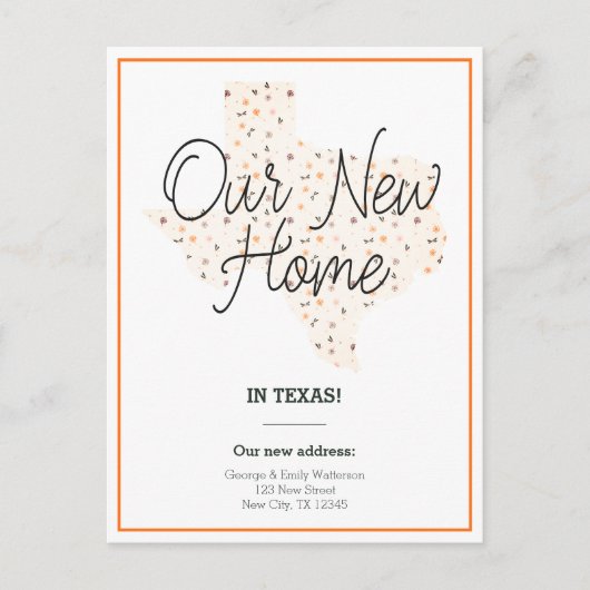 我々の新しい家 – テキサス州の動く発表 ポストカード (正面)