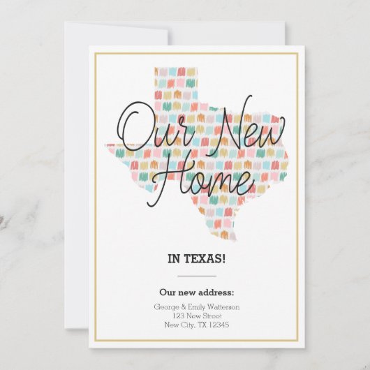 我々の新しい家 – テキサス州の動く発表Notecard 招待状 (正面)