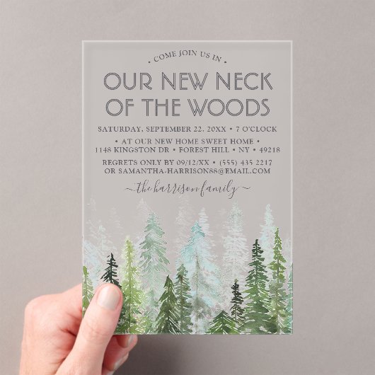 我々の新しい森の首 |引っ越し祝いパーティーパーティー アクリル招待状 (インサイチュ (ポータブル))