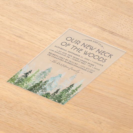 我々の新しい森の首 |引っ越し祝いパーティーパーティー アクリル招待状 (レイダウン)